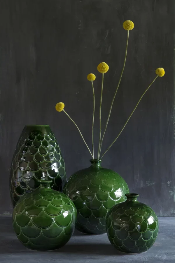 Vase misty rond émaillé vert