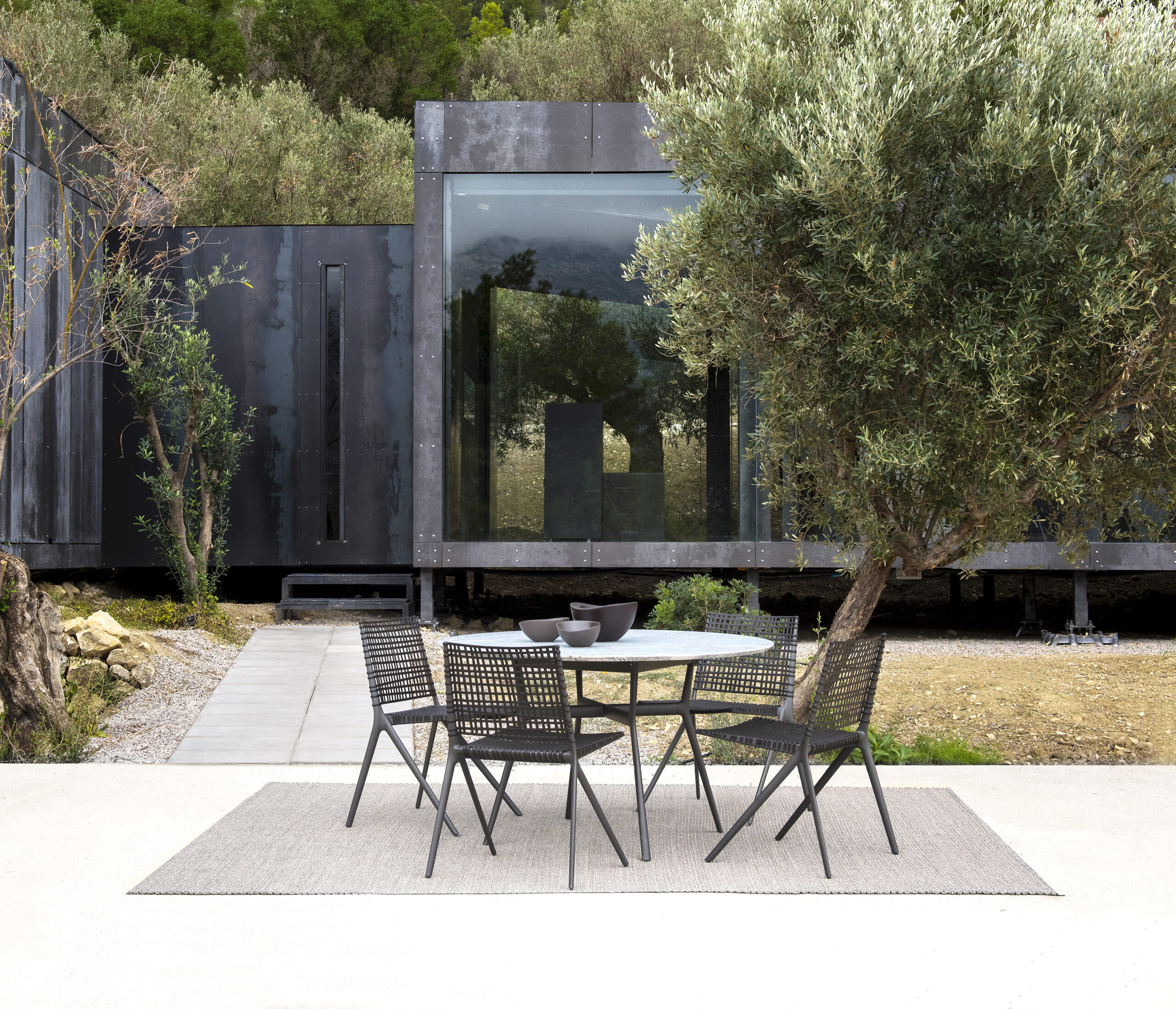 Branch-round-table-granite-wenge-and-wenge-sidechairs